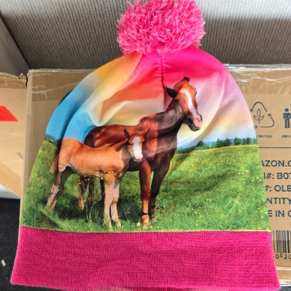 Other - Colorful Horse Print Beanie with Pom Pom